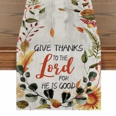 Tablerunner Flax Linen-5 Give Thanks 183cm