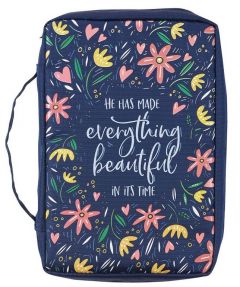 Bible Cover-Canvas He Has Made Everything Beautiful, Ecclesiastes 3:11, Medium, Navy Floral, BBM696