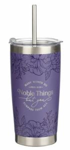 Mug: Stainless Steel with Straw-Noble Things Lavender SMUG298