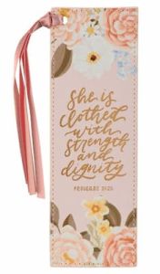 Bookmark FauxLeather-Strength Dignity Dahlia Pink BMF194
