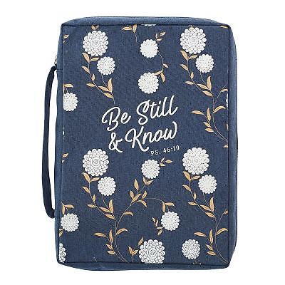 Bible Cover-Canvas  Be Still and Know Navy Medium BBM661