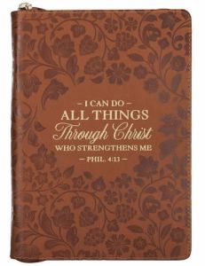 Journal: FauxLeather Zipped Closure-I Can Do All Things Honey-Brown JL724