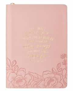 Journal: FauxLeather Zipper Closure-Under His Wings Pink JL856