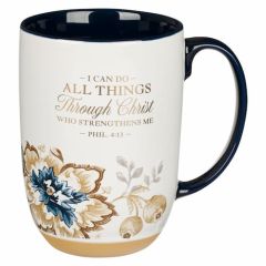 Mug: Ceramic-I Can Do All Things Honey-brown Blue MUG1093