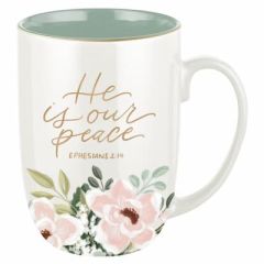 Mug: Ceramic-He Is Our Peace Green Floral MUG1272