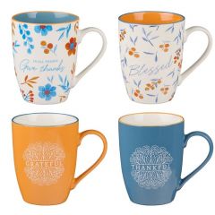Mug: Ceramic SET of 4, Give Thanks, 1 Thessalonians 5:18, MUGS29