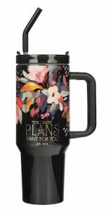 Tumbler with Reusable Straw-I Know The Plans Black Floral SMUG281