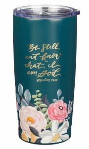 Mug: Stainless Steel-Be Still & Know Teal Floral SMUG297