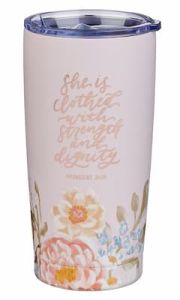 Mug: Stainless Steel-Strength Dignity Pink Floral SMUG299