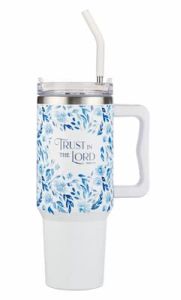 Tumbler with Reusable Straw-Trust in the Lord Blue Botany SMUG301