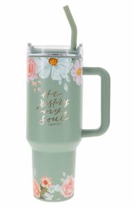 Tumbler with Reusable Straw-He Restores My Soul Green SMUG323 