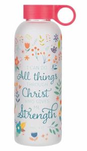 Water Bottle: Glass-I Can Do All Things Pink Floral WBT244