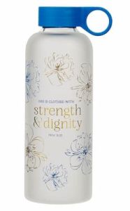 Water Bottle: Glass-Strength and Dignity Blue Floral WBT247