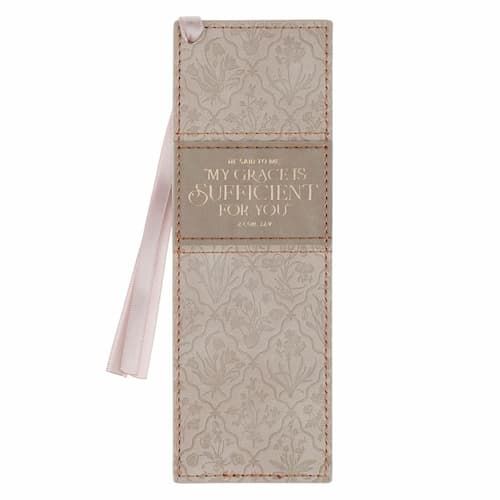 Bookmark FauxLeather-Sufficient Grace Taupe Floral BMF228