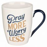 Mug: Ceramic-Pray More Worry Less, Navy and Gold, MUG777