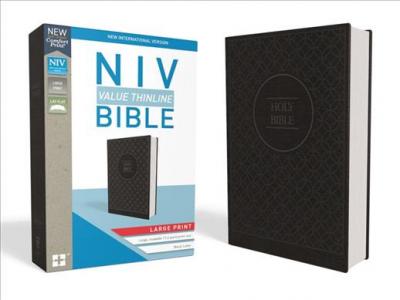 NIV, Value Thinline Bible, Large Print, Leathersoft, Gray/Black, Comfort Print