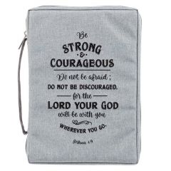 Bible Cover - Canvas, Be Strong And Courageous, Medium, Gray, BBM662