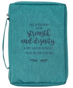 Bible Cover-Canvas Strength And Dignity, MEDIUM, Teal,  BBM670