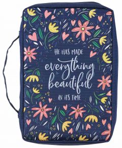 Bible Cover-Canvas He Has Made Everything Beautiful, Ecclesiastes 3:11, Large, Navy Floral , BBL696