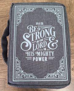 Bible Cover-Canvas, Be Strong in the LORD, Ephesians 6:10, Medium, Gray  BBM698