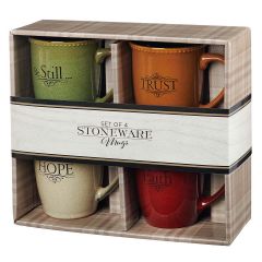 Mug: Stoneware SET of 4, Faith, Hope, Trust, Still, MUGS26