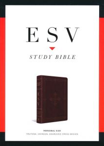 ESV Study Bible Personal-Size, TruTone Crimson, Engraved Cross Design