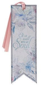 Bookmark FauxLeather-It is Well With My Soul Hymn, Watercolor Floral, BMF141
