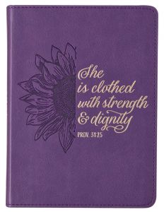 Journal: FauxLeather HandySize-Strength & Dignity, Proverbs 31:25, Purple Sunflower JL442