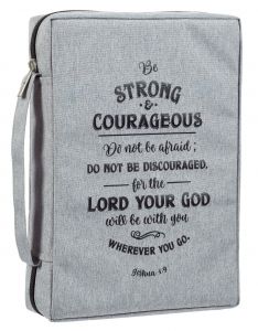 Bible Cover-Canvas, Be Strong and Courageous, Large, Gray, BBL662
