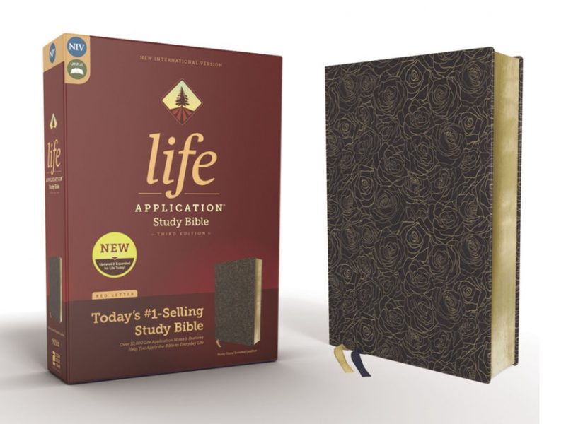 NIV Life Application Study Bible, Third Edition, Bonded Leather, Navy Floral, Red Letter