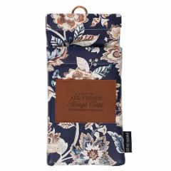 Eyeglass Case FauxLeather-I Can Do All Things Honey-Brown and Navy Floral EGC002
