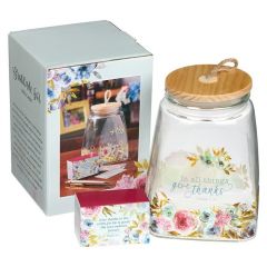 Glass Gratitude Jar with Cards - Give Thanks Pink Ranunculus