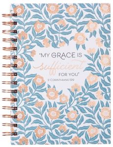 Journal, Wirebound: Sufficient Grace, Teal Floral, JLW133