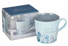 Mug: Ceramic-She Speaks With Wisdom, Blue Floral, MUG1015