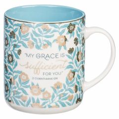 Mug: Coffee Ceramic-Sufficient Grace, Teal,  MUG774