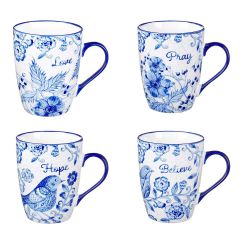 Mug:Ceramic-SET of 4, Blue Birds MUGS18