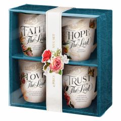 Mug: Ceramic SET 4, Faith Trust Hope and Love, Floral, MUGS39