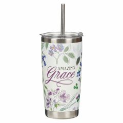 Mug: Stainless Steel-Amazing Grace Purple with Straw SMUG275