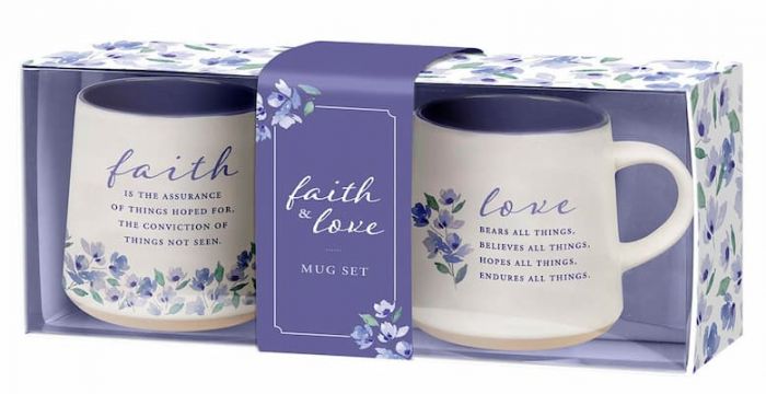 Mug: Ceramic SET 2, Faith and Love, Lilac Purple,  MUGS32